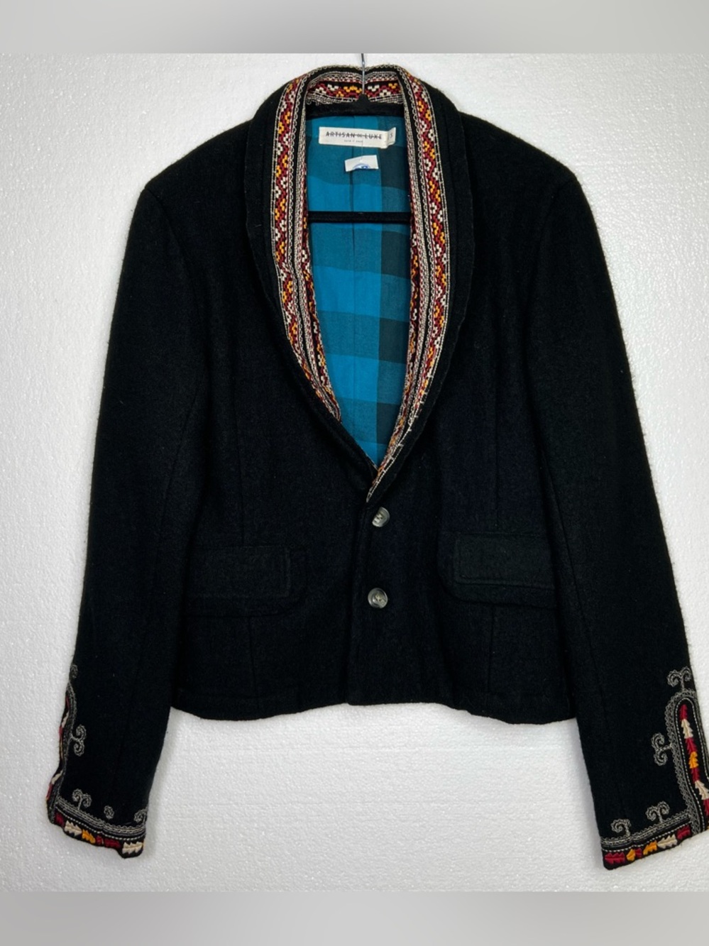 Artisan De Luxe Embroidered Cropped Jacket Boho  Wool Blend Blazer size S NWT